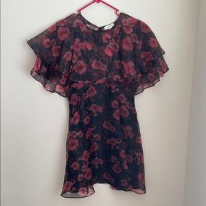 Floral Chiffon Dress with Ruffle Sleeves